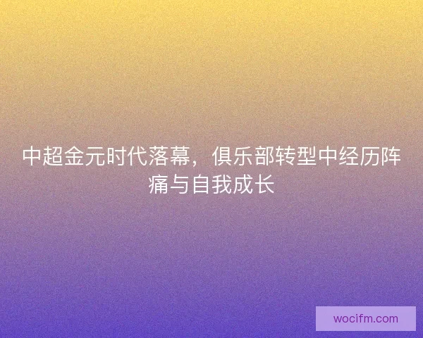 中超金元时代落幕，俱乐部转型中经历阵痛与自我成长